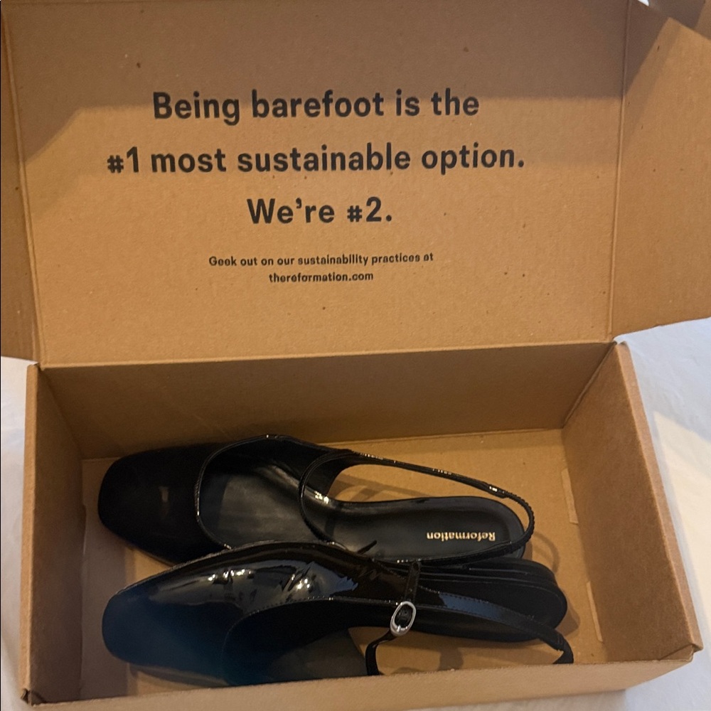 Reformation Glossy Black Flats- Claire Flat Sling Back - Picture 6 of 7